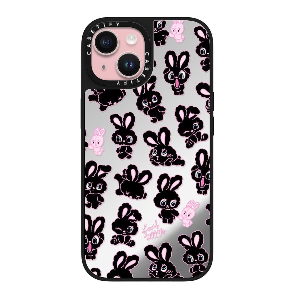 CASETiFY ミラー iPhone 15 ケース [反射性 / 1.5mからの落下試験をクリア / Magsafe に対応] - Black Bunnies - シルバー (ブラックバンパー)