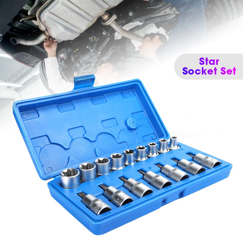 Set di bussole per punte, 16 pezzi 1/2 pollici Set di punte a esagono incassato Manicotto a stella T tipo maschio E tipo femmina Strumento di riparazione
