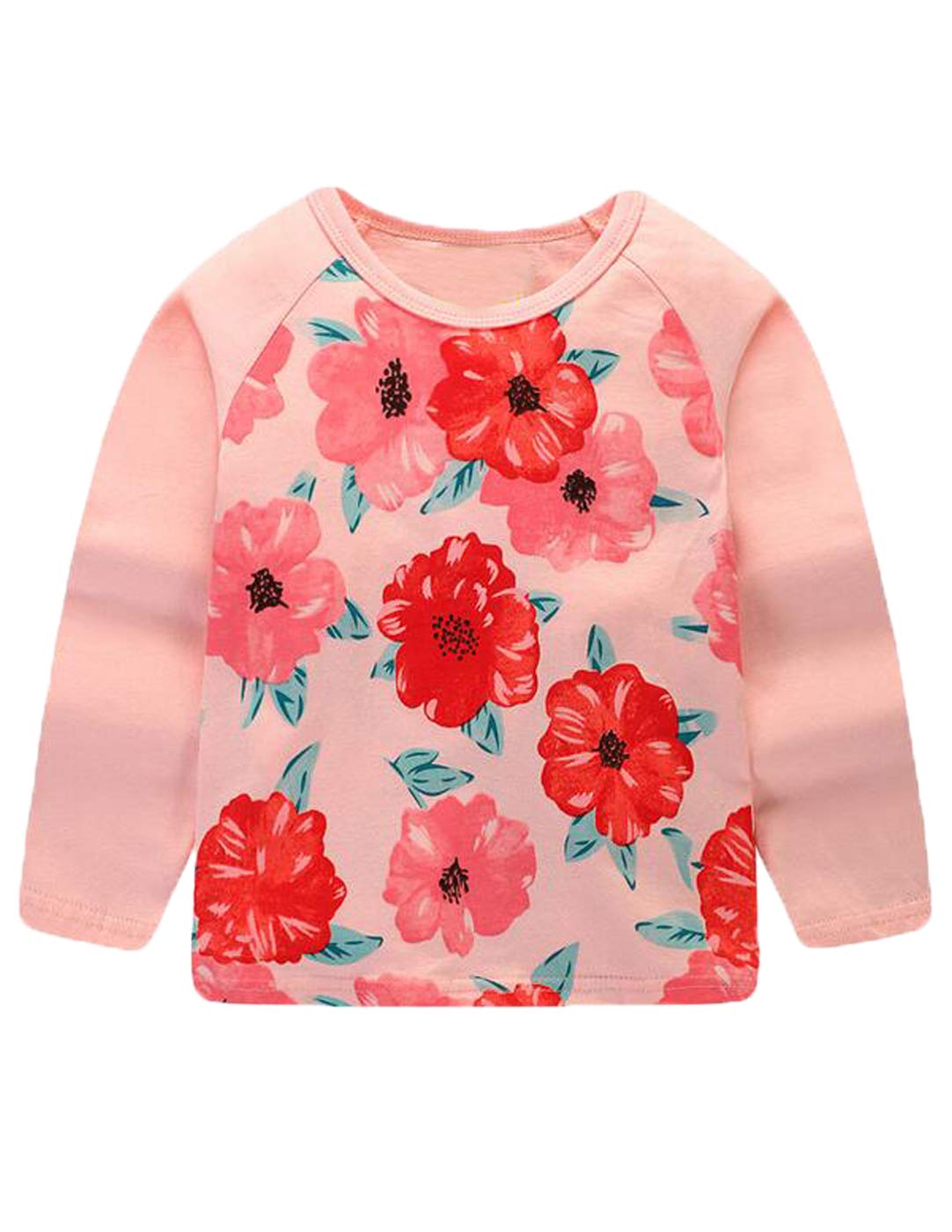 Mengmeng Rabbit Elephant 100% Cotton Little Girls Top Long Sleeve Clothes Toddler Kids T-Shirt (Pink,18M-6T)