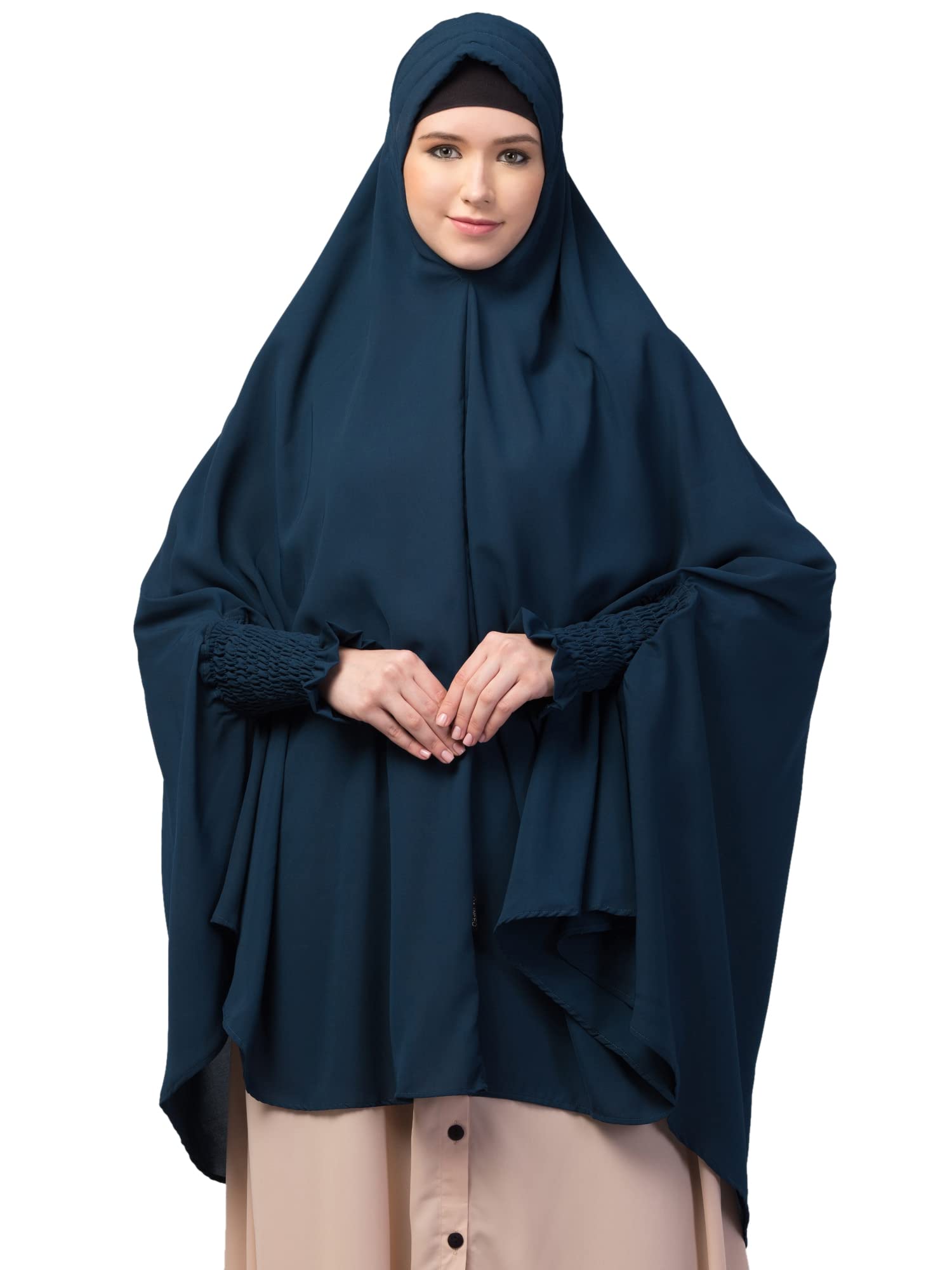 SHE24 Stretchable smoking at wrist knee length Jilbab cum prayer khimar Hijab-image-1