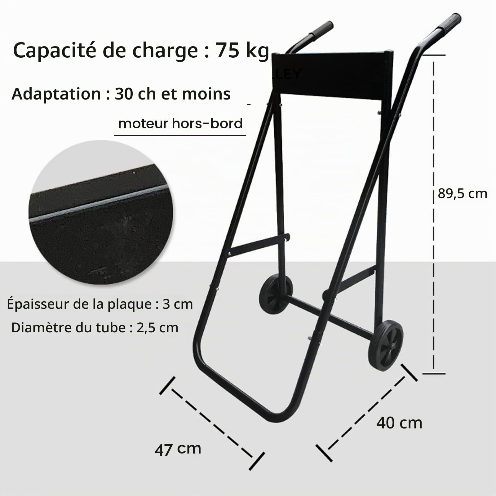 Nisorpa Support de moteur hors-bord pliable - Capacité de charge de 75 kg - Support de chariot hors-bord en métal - Porte-moteur de bateau pour moteurs à arbre long et court