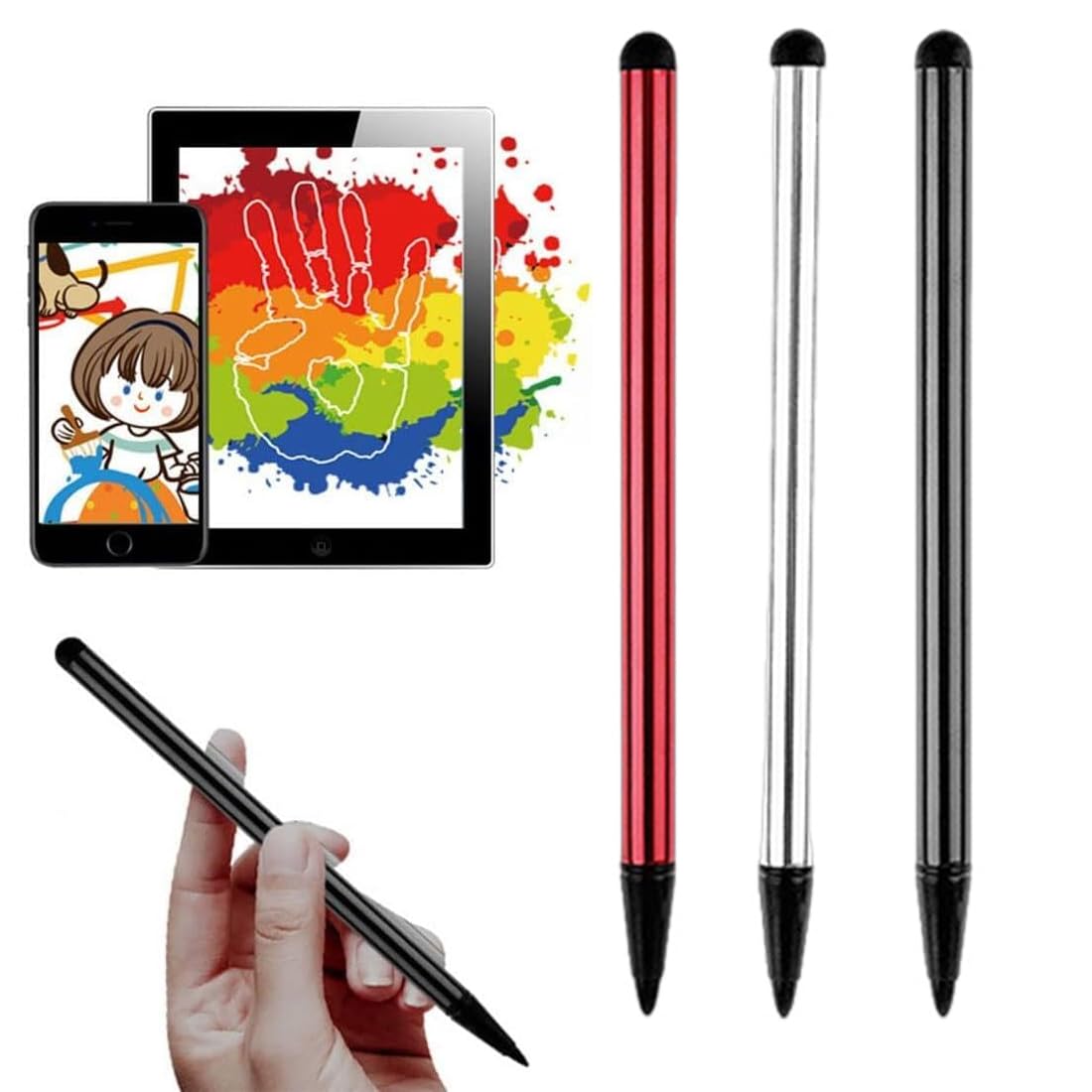 Confezione da 3 Penne Touch Screen Capacitiva Universale 2 in 1 per Tablet