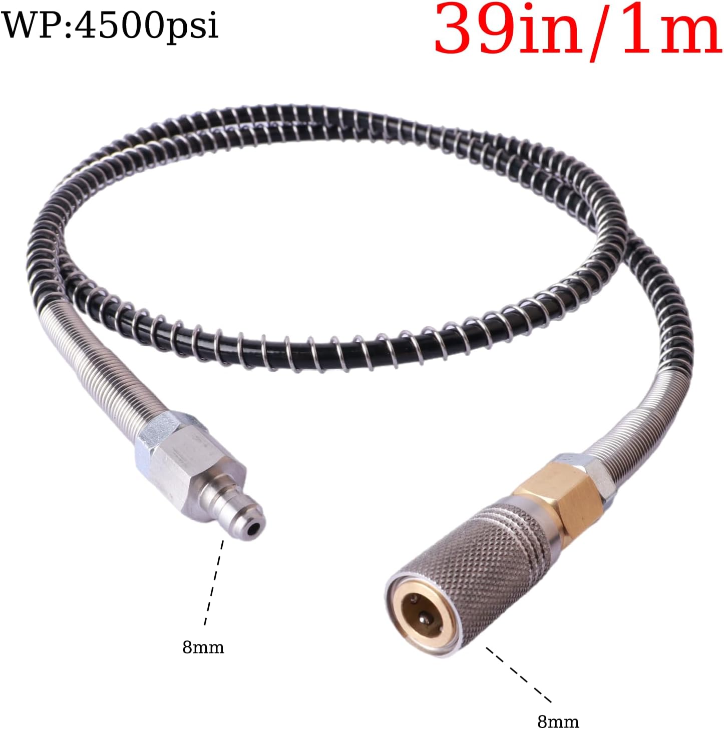 Paintball Filling Equipment Adapter Air Hose Extension,39in Air Filling Station Charging System Whip Hose with 8mm Male and Female Qick Connector - Image 2