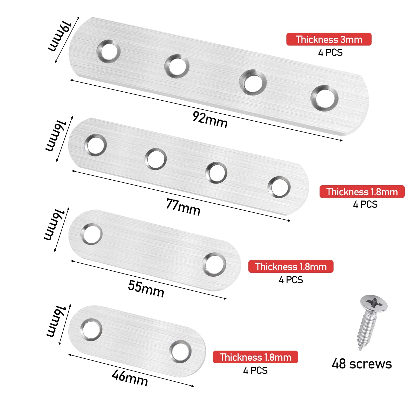 KIBBEH Flat Brackets for Wood,Connecting Plates Kit, 4 Sizes with Screws - Image 2