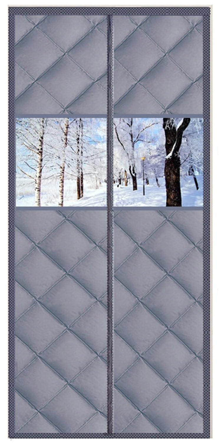 Yekuhe Grey Magnetic Thermal Insulated Door Curtain - Fits 85X190/90X200/100X210cm Door Windproof Waterproof Winter Door Cover With Window - Thicken Oxford Auto Closure Insulation Door Curtain(,90X200cm)