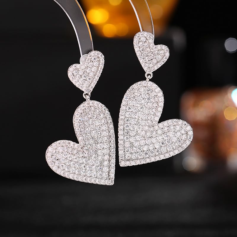 CFWSHJ Kolczyki w kształcie serca z 14-karatowego złota Moissanite, dwuwarstwowe kolczyki w kształcie serca, komplet kolczyków sztyftów Micro Pave dla kobiet wesele, oświadczenie Love Design Biżuteria