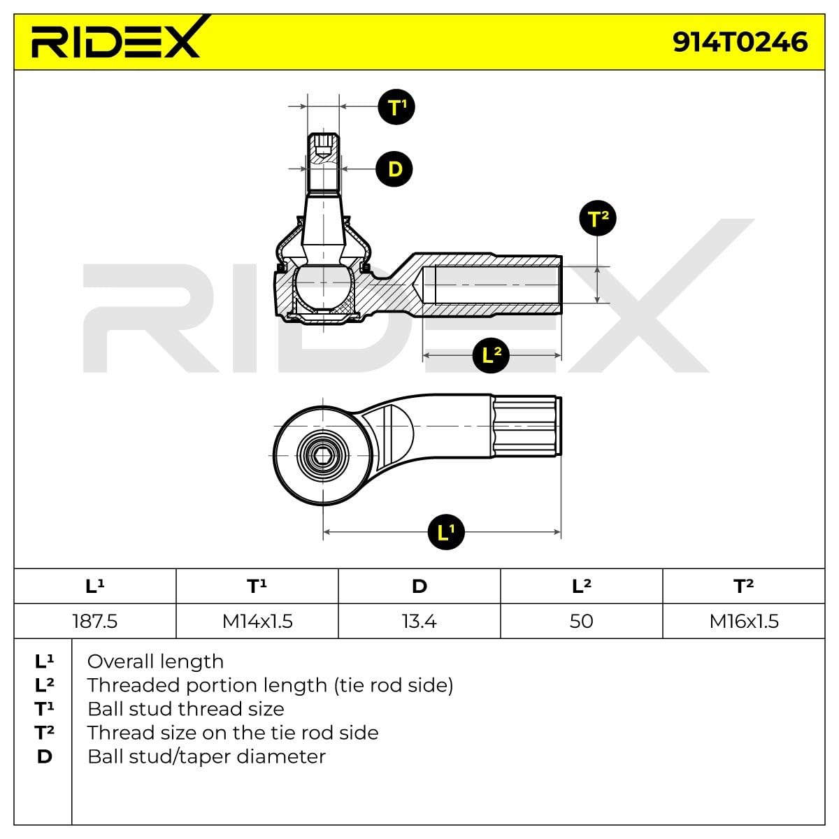 Rotule De Direction Avant Droite RIDEX 914T0248 | Pour Mercedes Classe M W164/W163 | M14x1.5