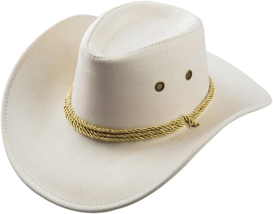UwantCMens Faux Felt Western Cowboy Hat Fedora Outdoor Wide Brim Hat with Strap