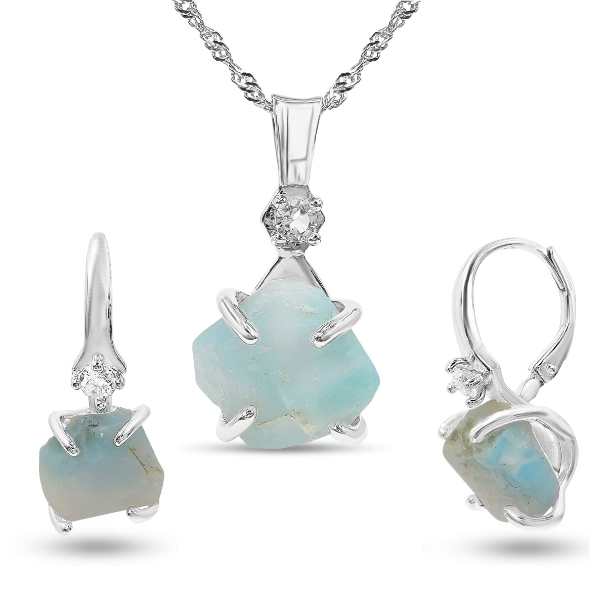 Larimar drop earrings & necklace set in sterling silver