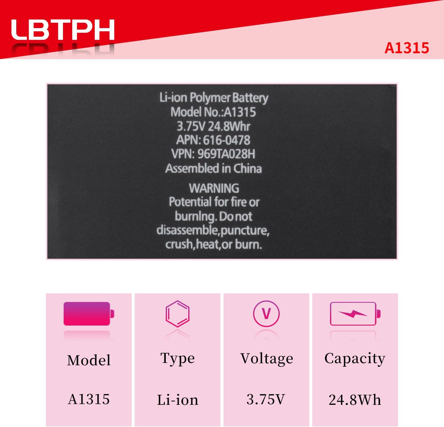A1315 Tablet Replacement Battery Compatible with for iPad 1 1st Gen Tablet A1315 A1219 A1337 741-0025-A 616-0448 616-0478 969TA028H [ 3.75V 24.8Wh ]