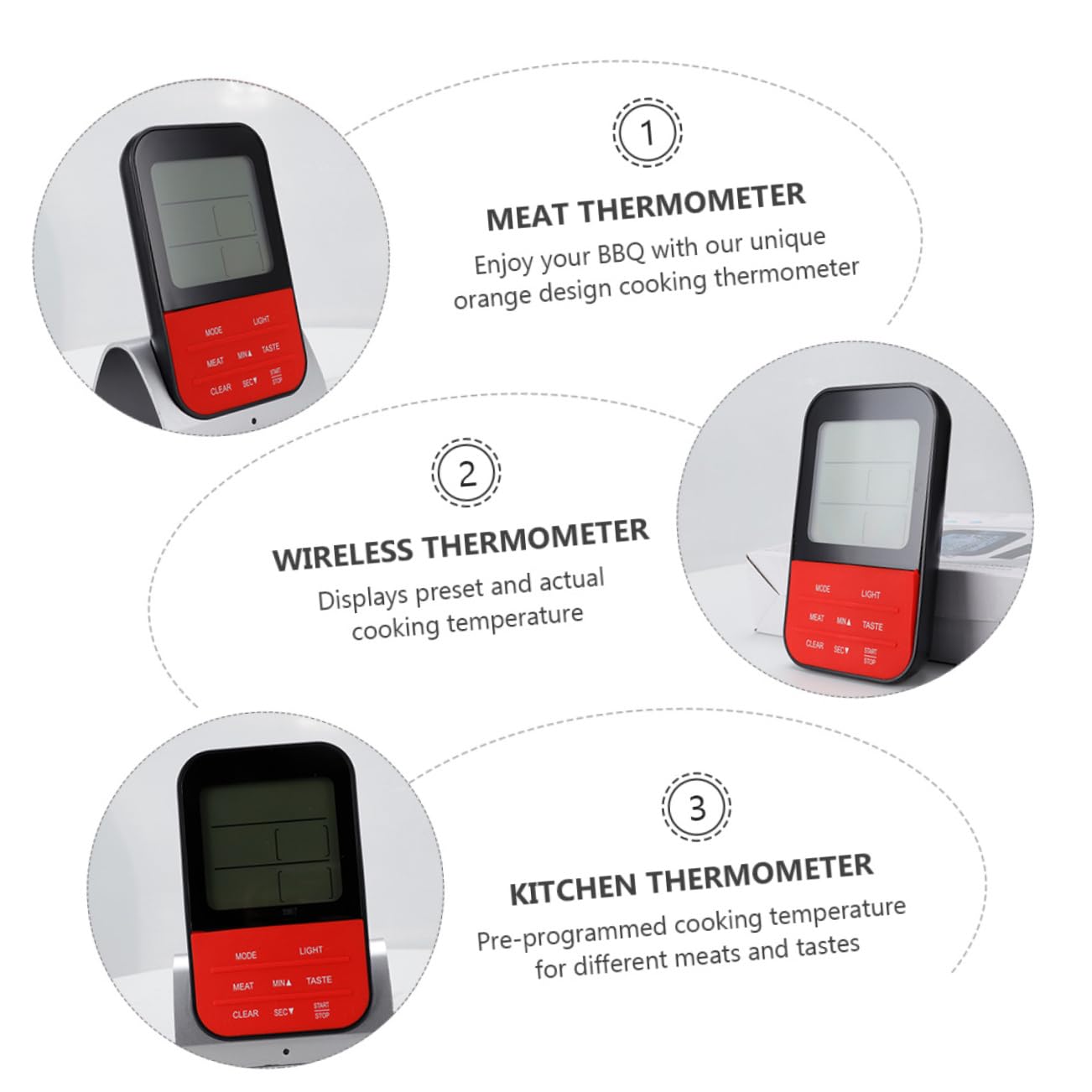 TOPBATHY Termómetro Inalámbrico para Carne y Cocina Pantalla LED y Diseño Único para Asar y Fumar