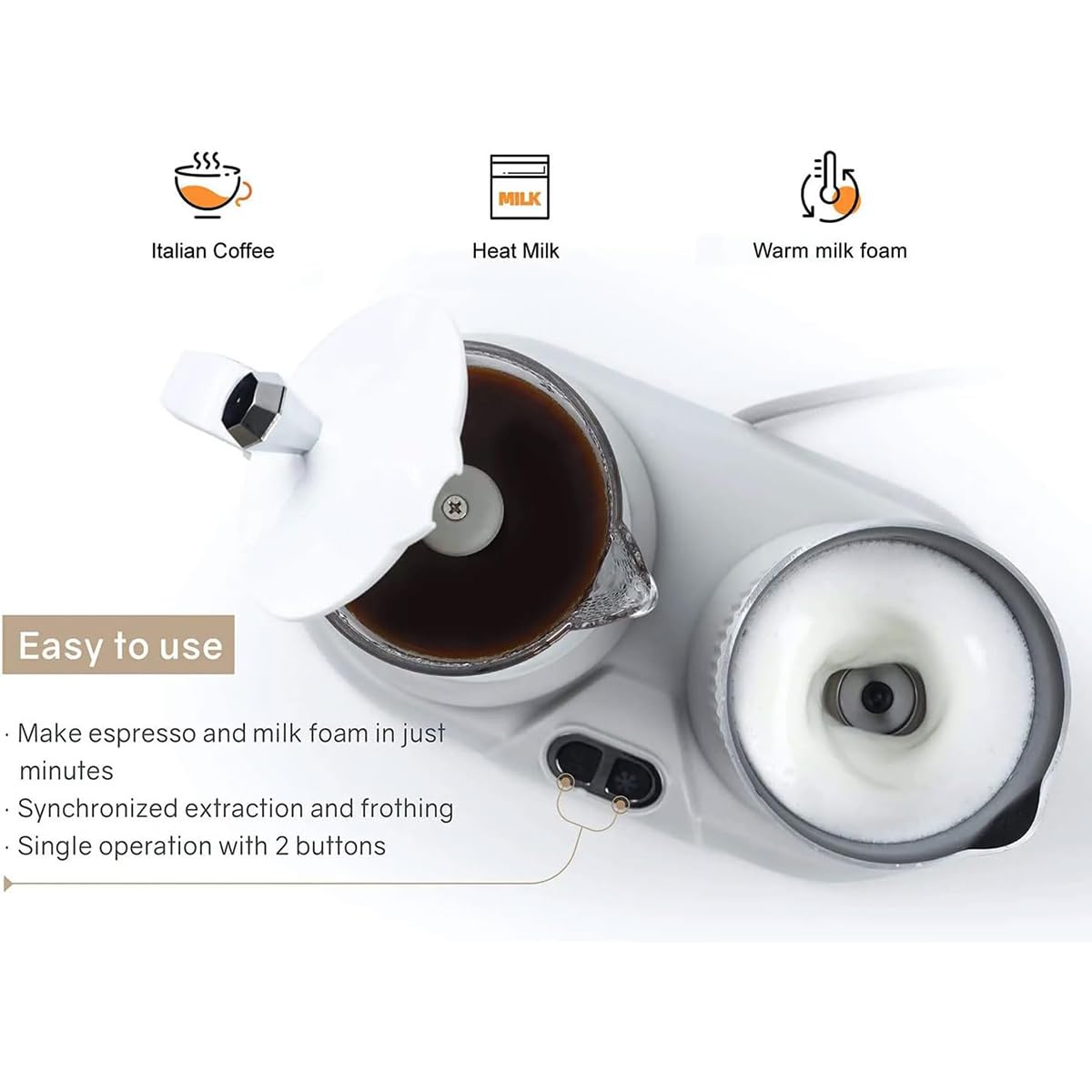 Espumador de leche, cafetera expreso eléctrica con vaporizador, minimáquina automática para espumar leche doméstica de 350 ml, control de temperatura inteligente de 55 a 60 °C, para el hogar