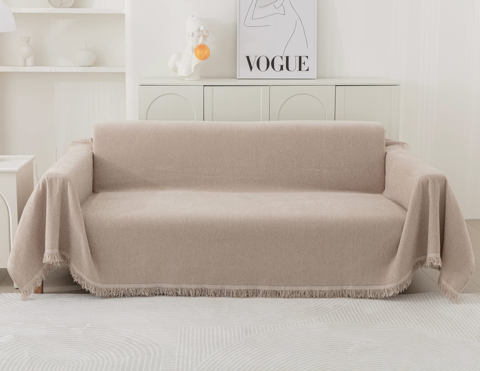 国内即発送 1.シェニール生地 ソファカバー ホワイト 180×180㎝ - 通販