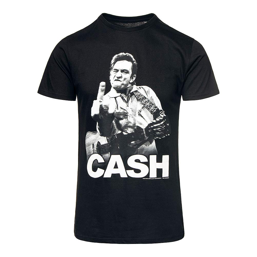 Johnny CashFlipping The Bird Finger Black Adult T-Shirt Tee