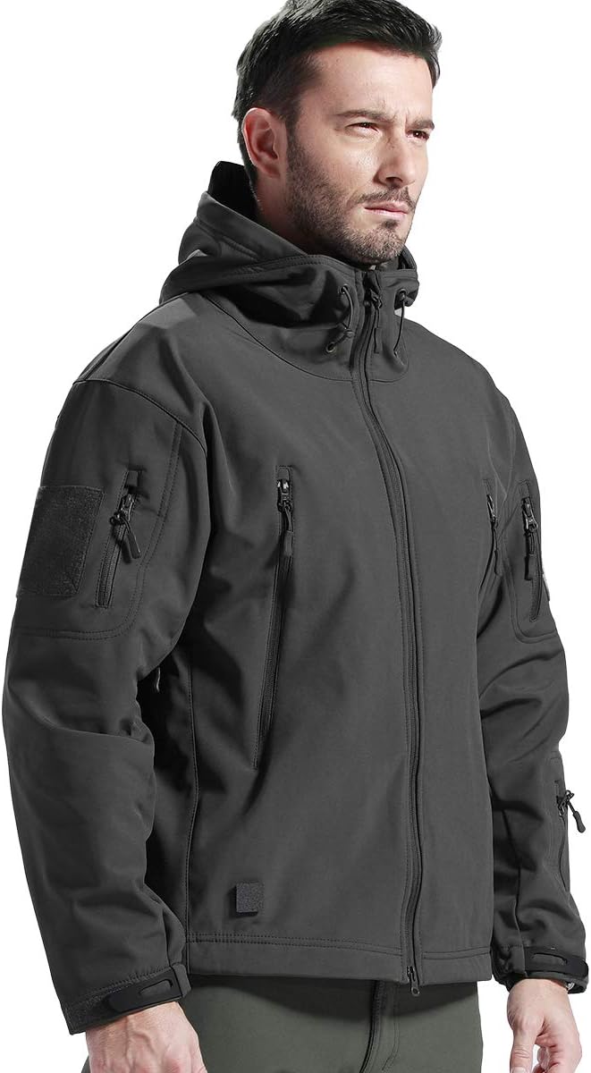 FREE SOLDIER Men's Softshell Hiking Jacket Waterproof Hooded Tactical Hunting Jacket