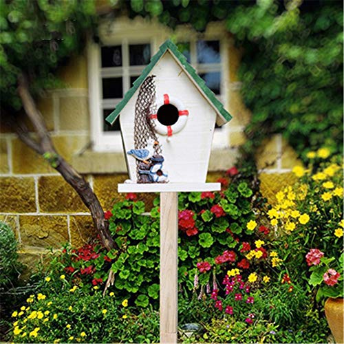 Birdhouse Vertical Outdoor Bird Feeder Standing Cottages Bird House For Small Bird Cabin Birdhouse Decoration Outdoor Wood Bird Feeder Creative Courtyard Garden Bird Nesting Box