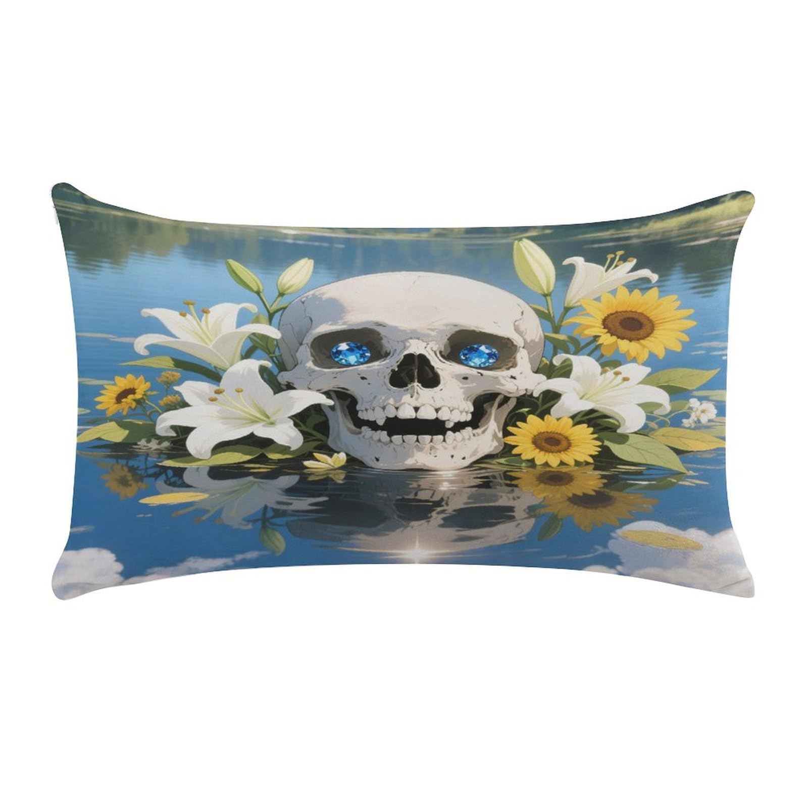 VstaDank Human Skull Flowers Leaves Pillow Cover Pillowcase for All Seasons Short Plush Body Pillow Case Soft Cozy Fuzzy Lumbar Long Pillow Cover for Bed Sofa Bench 20 X 12 Inches