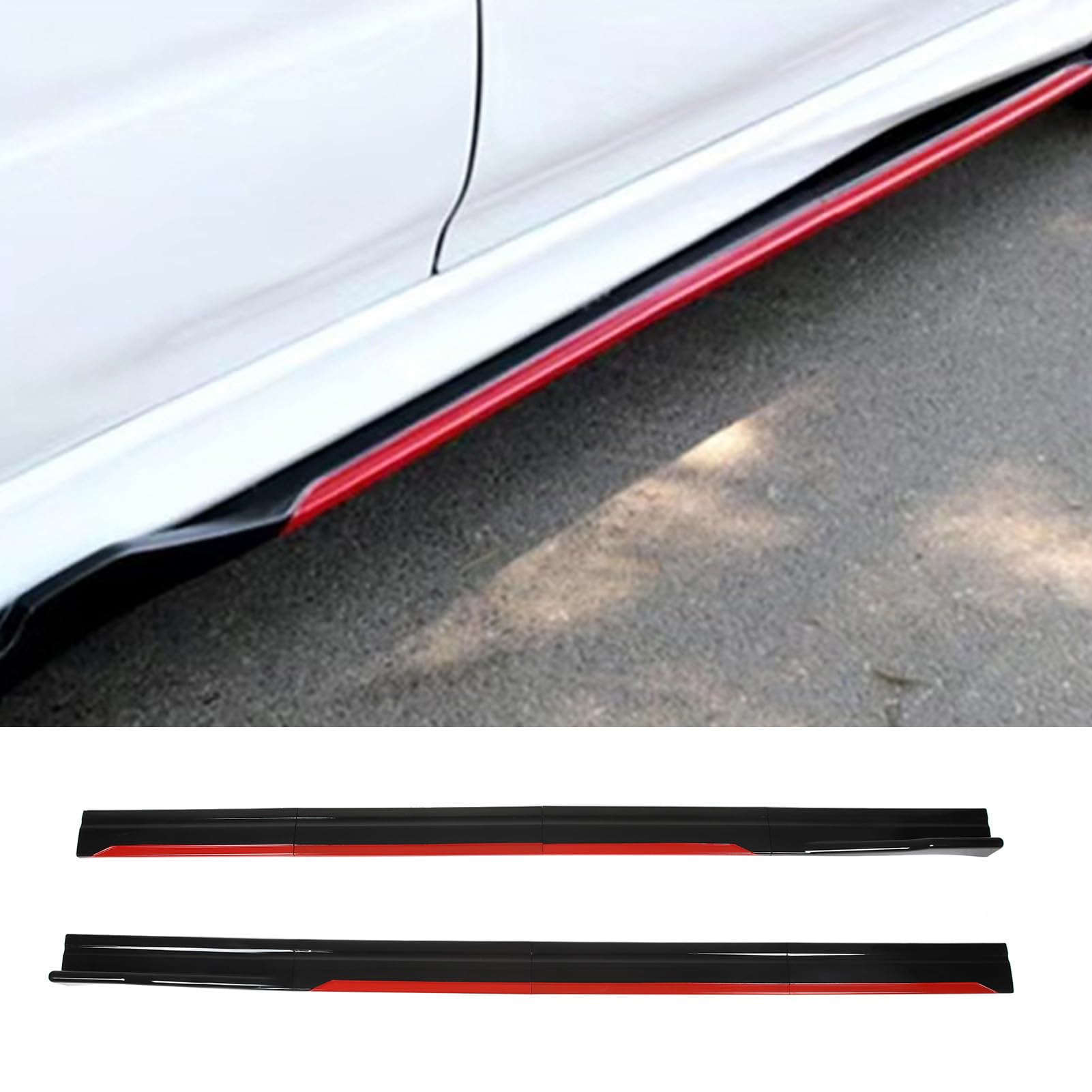 Lot de 8 Jupes Latérales de Voiture, élégant Rouge et Noir Brillant, Kit de Carrosserie de Panneau D'aile D'extension de Séparateur de Lèvre Latérale pour Seat