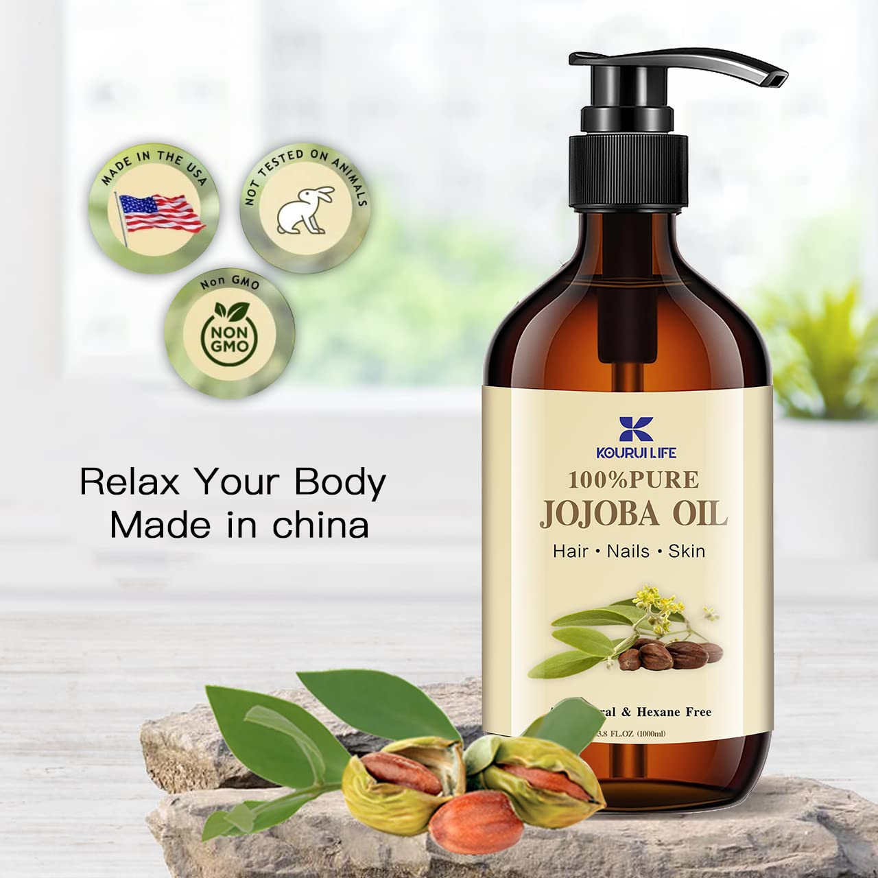 Jojobaöl Bio 1L, 100% Rein, Natürlich Hautpflege-Ö - Gesicht, Körper, Haare, Bart, Nägel - Natürliche Körperöle, und Nagelhautöllösung für Gesicht und Haare