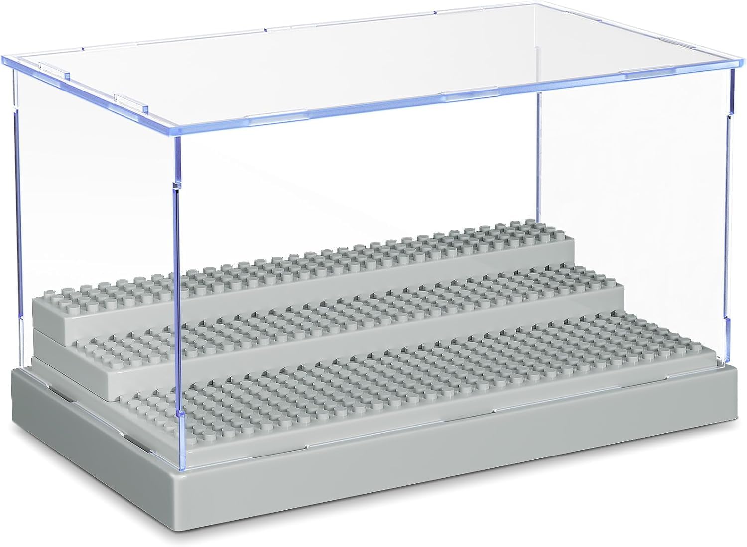 Evereden Gray Minifigure Display Case, Display Case For Minifigure Action Figures Blocks, Acrylic Display Case For Figures Dustproof With 3 Movable Steps (Gray)