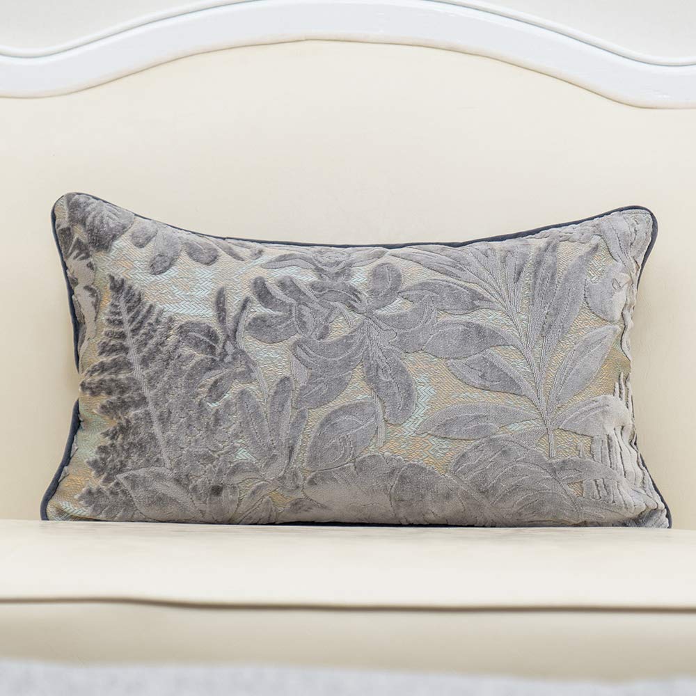 Alerfa 30.5 x 50.8 cm, Grau/Silber, rechteckiges Ahornblatt-Kissenbezug, Bestickt, Samt, Luxury, Modern, Lendenwirbelkissen, dekoratives Kissen für Couch, Sofa, Wohnzimmer, Schlafzimmer, Auto