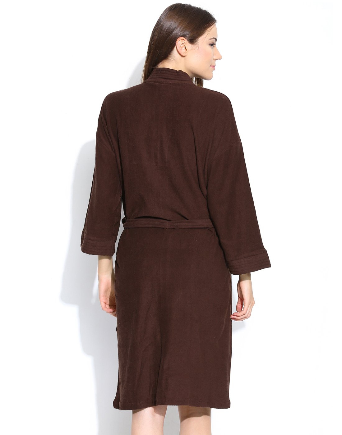 SAND DUNE Men's and Women's Terry Cotton Full Sleeve Knee Length with Pocket and Waist Belt Plain Bathrobe Gown (Brown, Extra Large) 2