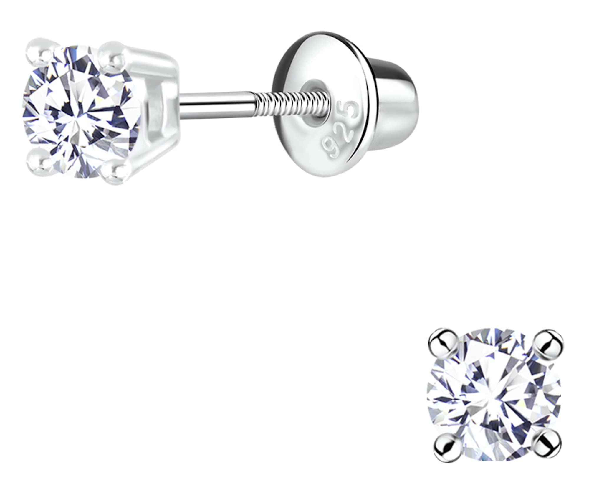Aww So Cute 925-92.5 Sterling Silver 4mm Round Crystal Screw Back Stud Earrings for Babies, Girls, Kids & Women Pure Silver (ER1959) (B09N1QLVF9) Amazon Price History, Amazon Price Tracker