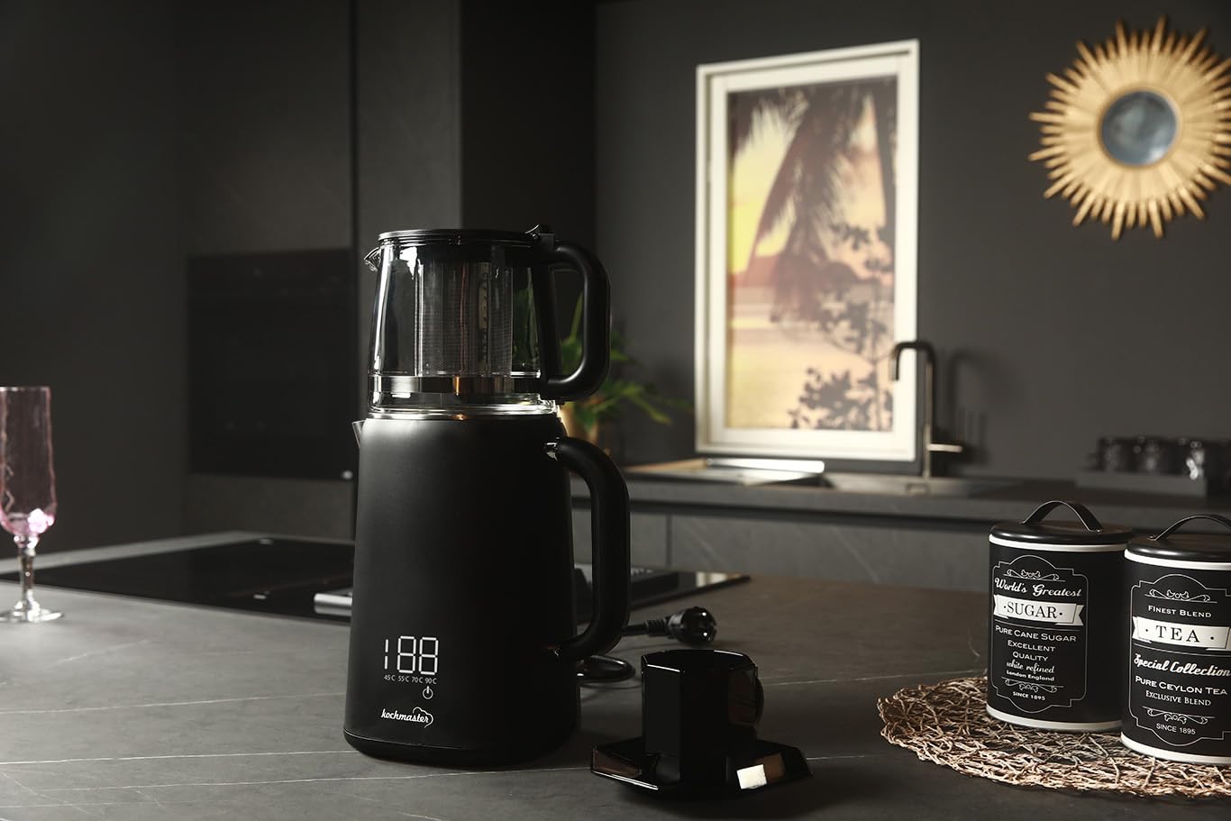 Dem Keyfi Digitaler Teekocher – 1,5L + 1,1L, 1800W, Temperaturregelung, Glas-Teekanne, Touch-Display, Edelstahlfilter