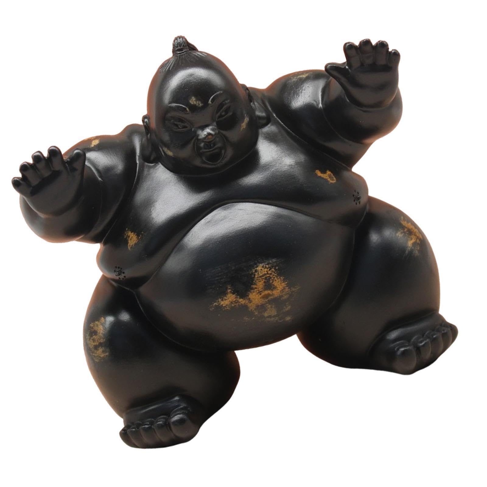 Yixannx Black Compact Sumo Wrestling Sculpture Sumo Wrestler Figurine Statue Unique Sculpture Japanese Style Desktop Ornament Wrestling Home Decor Figurine, 24X16x23.5cm