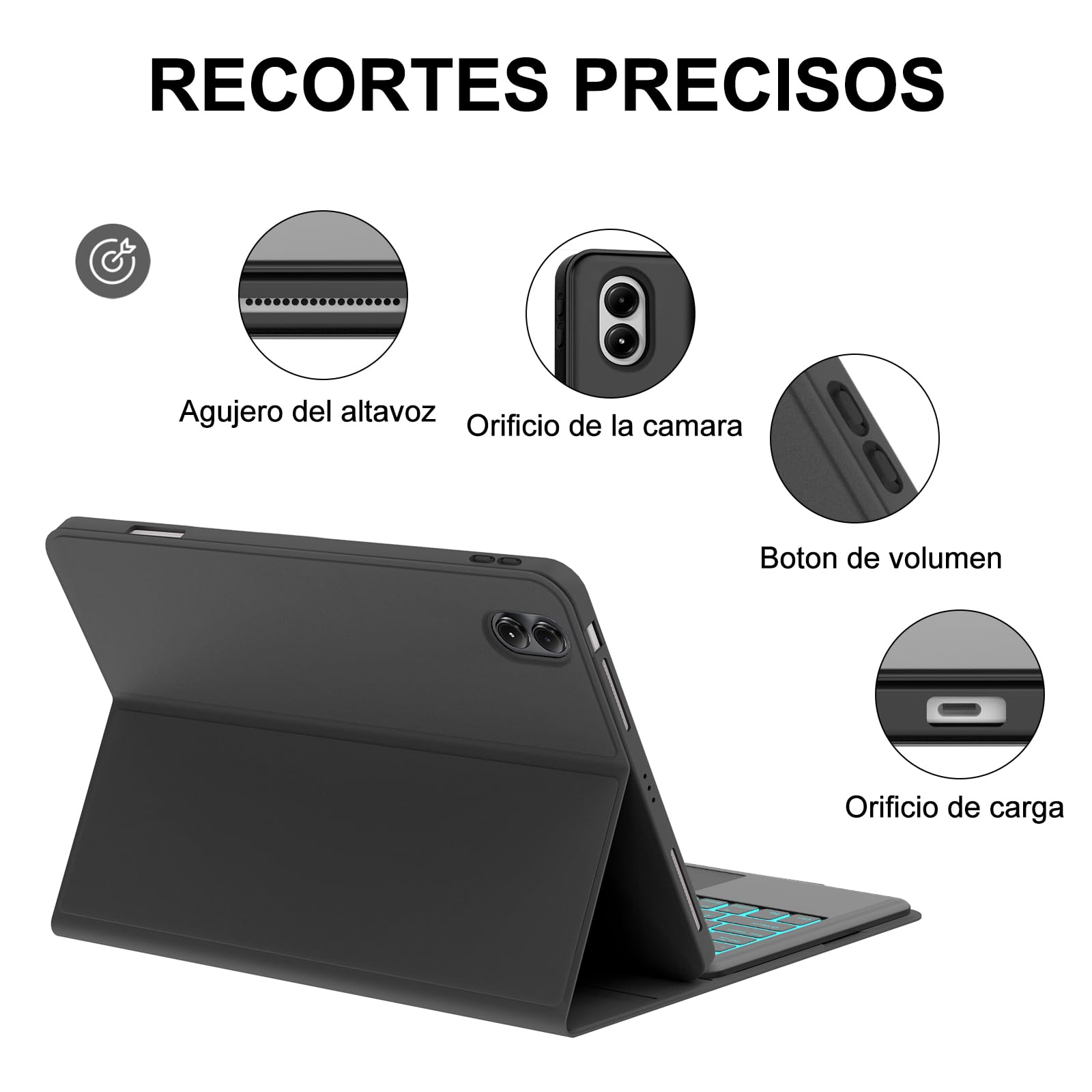 FOGARI Teclado con Touchpad para Redmi Pad Pro 12.1" 2024/Poco Pad 12.1" | Funda para Redmi Pad Pro 12.1 con Español Ñ Teclado Retroiluminado Desmontable con Trackpad para Xiaomi Redmi Pad Pro, Negro