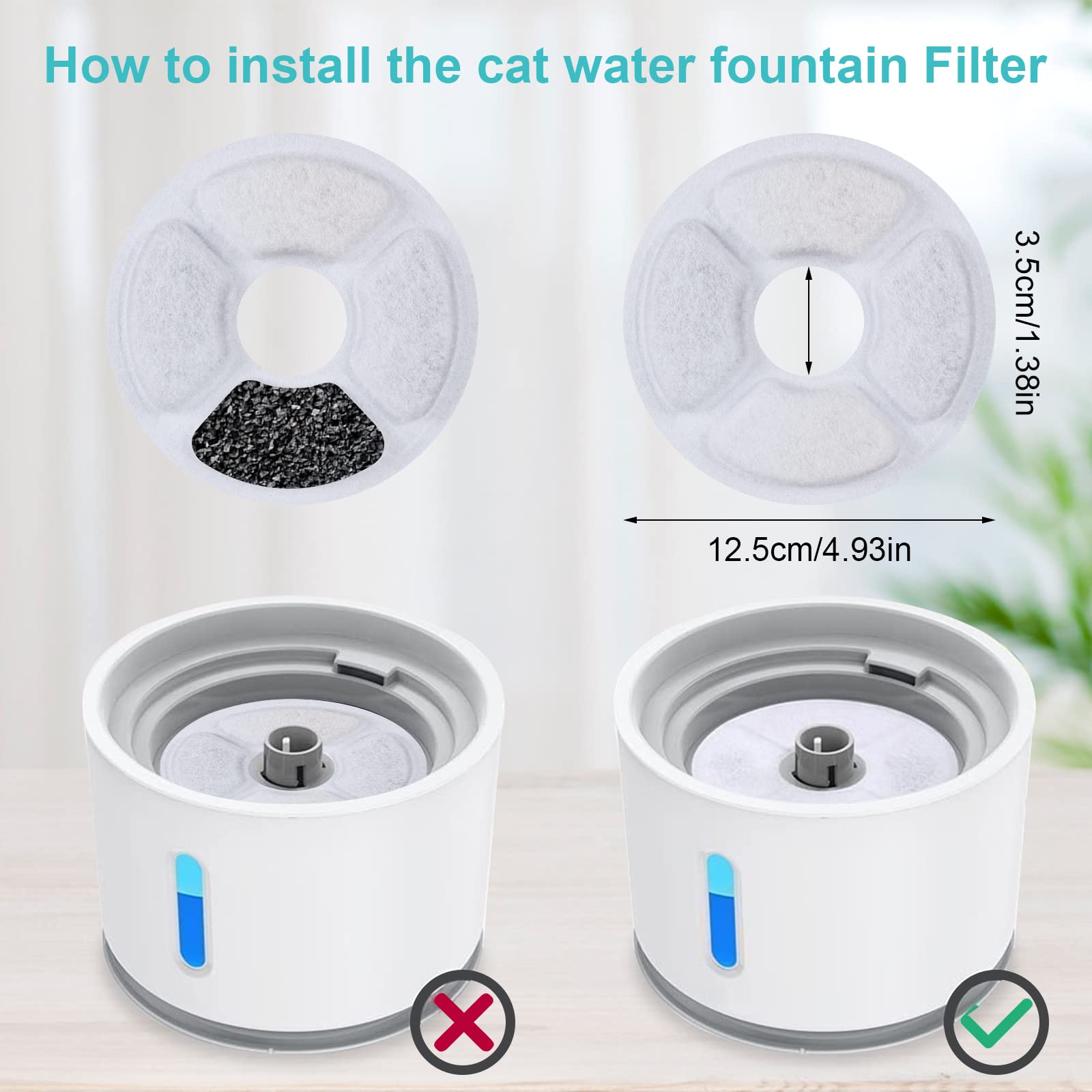 Teokantz 12 stuks filters, kattenfontein 12 schuimstoffilters, compatibel met Toplee, W04SP (model), 2,8 l, draadloze drinkfontein voor katten, waterfilterpatronen, actieve koolfilter
