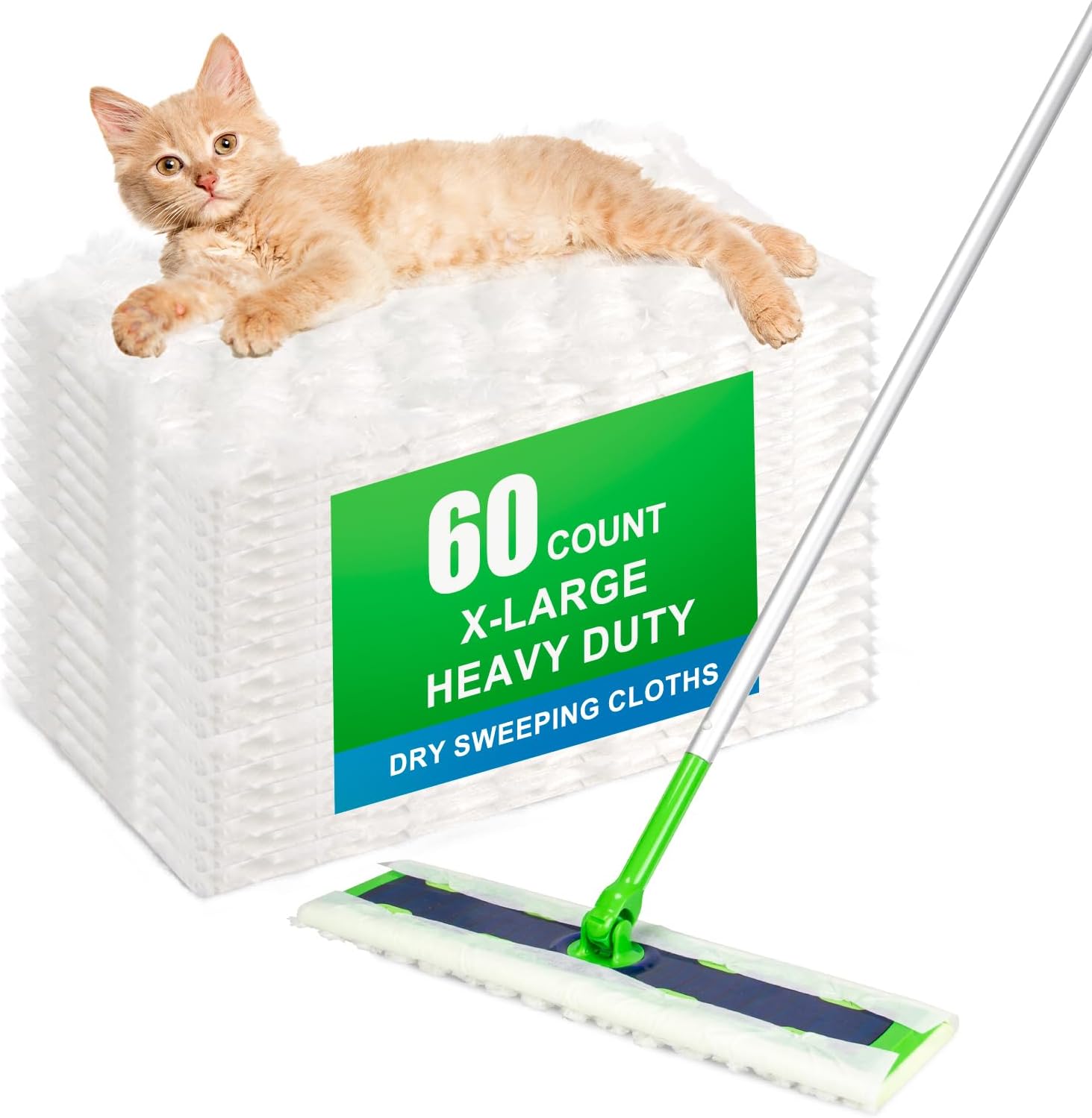 SAUAUSUN 60 Count XL Heavy Duty Dry Sweeping Cloths for Swiffer Sweeper X-Large Mop, Disposable XL Mop Pads Refills for Swiffer XL,Thickness&Unscented.（Only Pads, not Including mop）