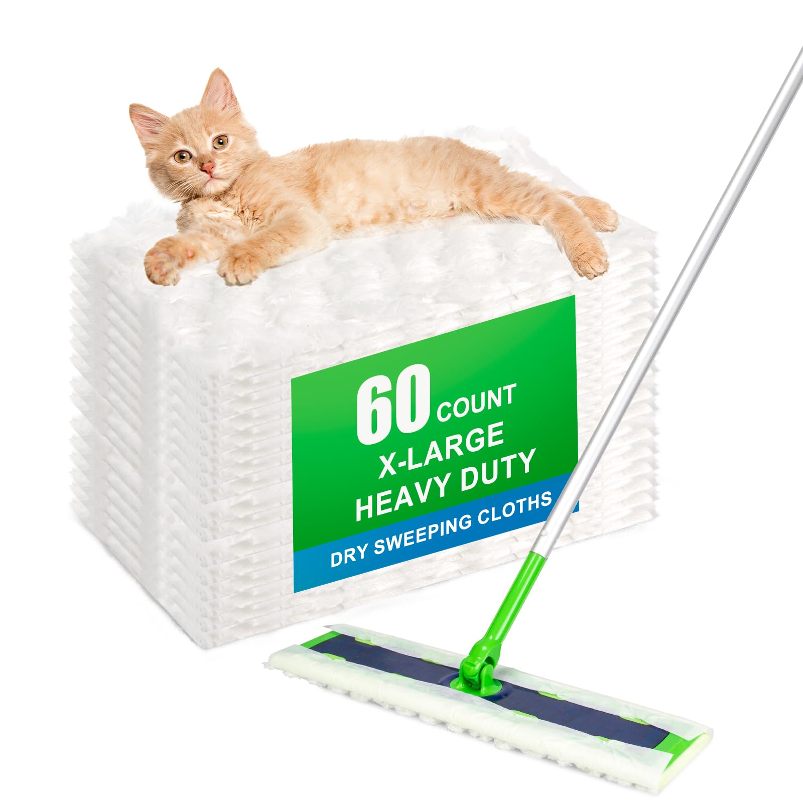 SAUAUSUN 60 Count XL Heavy Duty Dry Sweeping Cloths for Swiffer Sweeper X-Large Mop, Disposable X-Large Pet Mop Pads Refills for Swiffer XL Dry Sweeping Cloths,Thickness&Unscented
