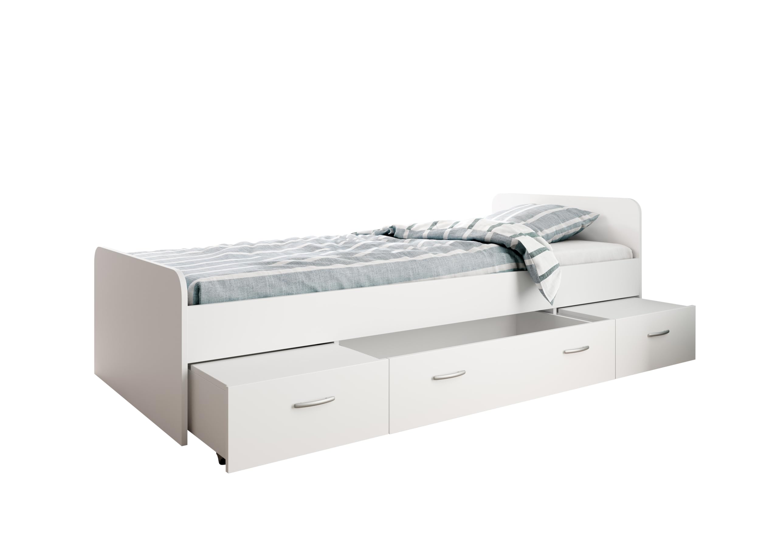 AVANTI TRENDSTORE Siris - Letto singolo con 3 cassetti in legno laminato di colore bianco opaco. Dimensioni ca. LAP 204x65x95 cm