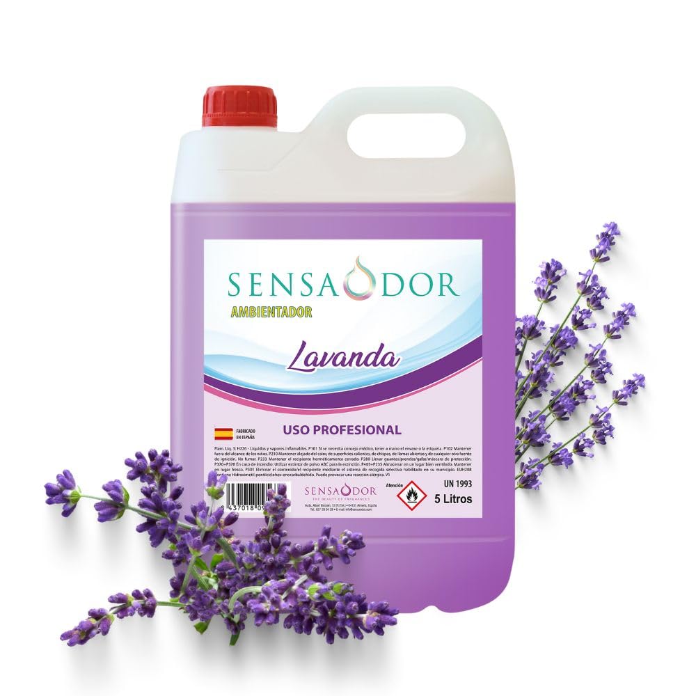 Ambientador Lavanda SENSAODOR, 5 Litros, Morado, Garrafa, Profesional, Empresas, Negocio, Limpieza, Neutralizador, Quitaolor, Buen olor, Aromatizador