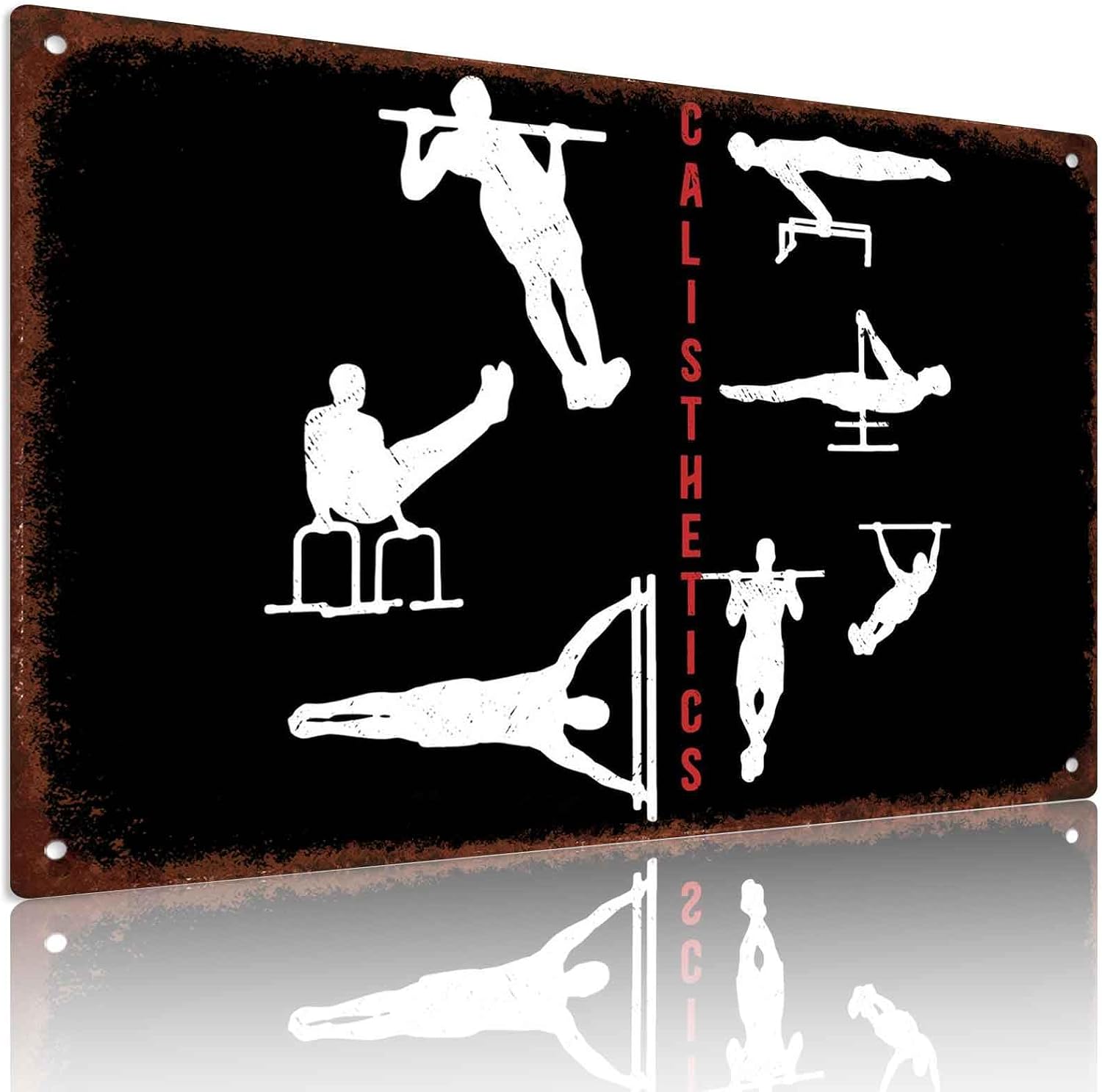 Calisthenics Workout White Silhouette 8X12 Inch Aluminum Metal Sign, for Gym Fitness Enthusiasts, Home Decor, Training Room Decoration