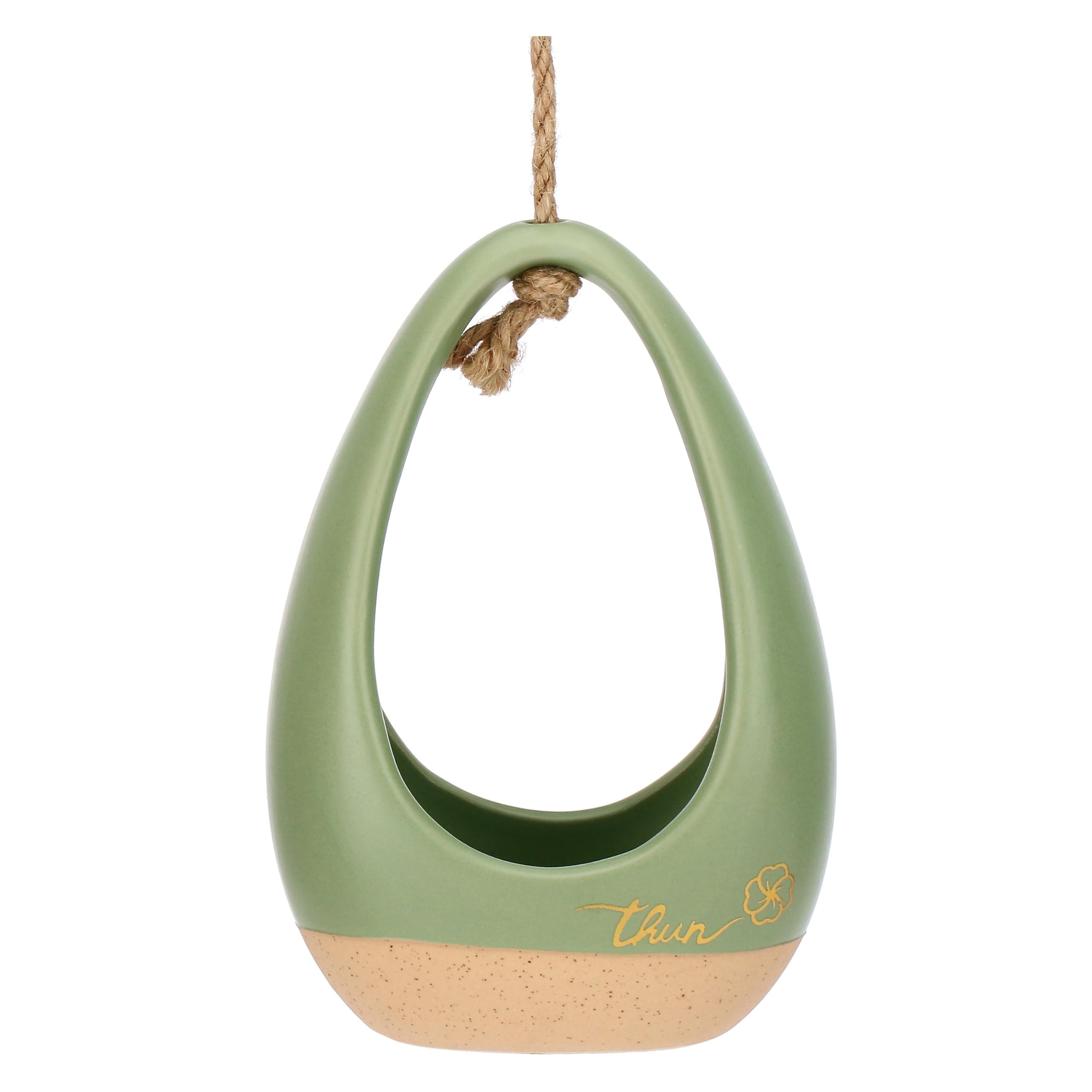 THUN Cachepot in Ceramica Incanto di Primavera con Corda, Verde, 18,5x6x20 cm