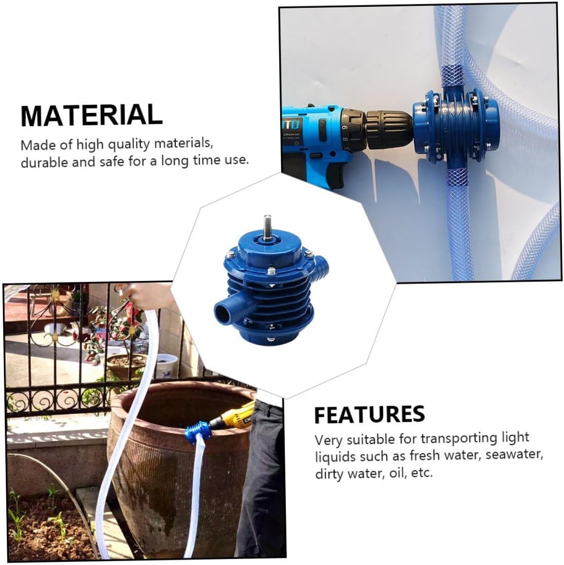 Gadpiparty Portable Mini Self-priming Plastic Water Pump for Home Use Hand Drill Driven Small Utility Water Transfer Pump with Blue Case Suitable for Garden Aquarium