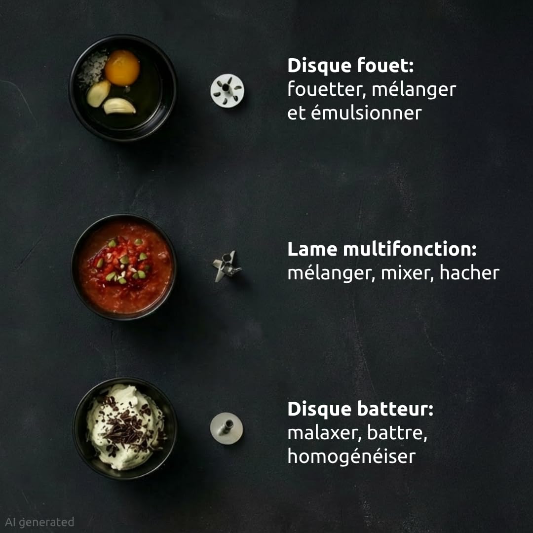 bamix Set avec mixeur plongeant M250 PRIME avec couteau étoile, disque fouet et disque mélangeur en inox, 250 W, 2 vitesses, Fabriqué en Suisse, Noir/Chromé
