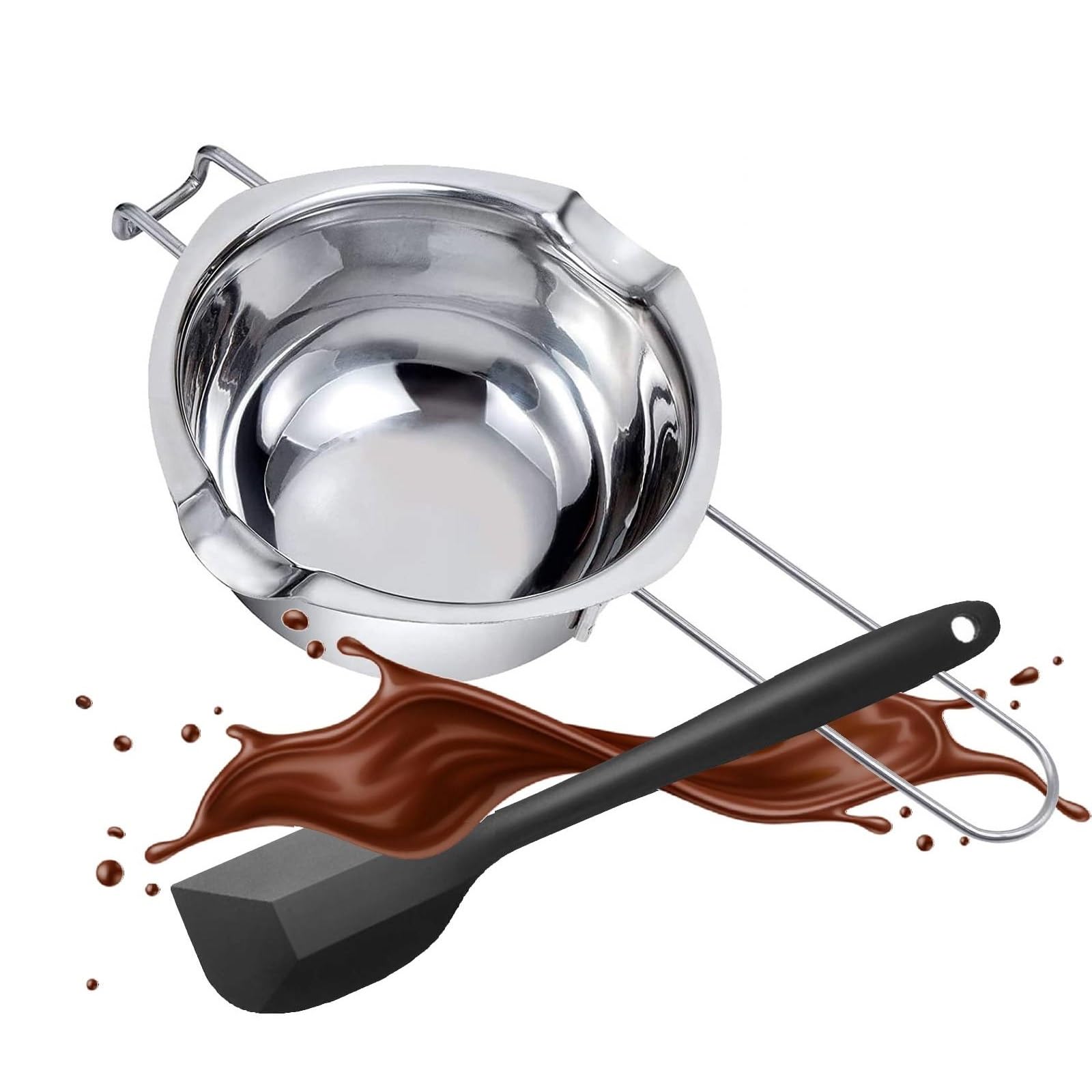 Pentola Per Sciogliere A Bagnomaria In Acciaio Inox - Set 2 Pezzi (600 Ml + Pentola Acqua), Per Cioccolato, Burro, Cera