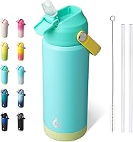 Vista 24 de BJPKPK - Botella de agua aislada con tapa de popote, termo grande de 40 onzas, botellas de agua de acero inoxidable libres de BPA a prueba de fugas