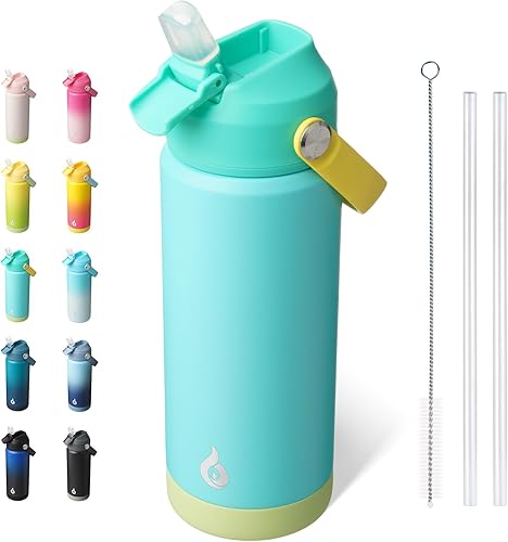 Miniatura 30 de BJPKPK - Botella de agua aislada con tapa de popote, botellas termo de 18 oz con boquilla suave, asa flexible y base antideslizante, libre de BPA, a