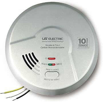 Universal Security Instruments Hardwired 10 Year Tamper Proof Permanent Power Sealed Battery 3-in-1 Universal Smoke Sensing & Carbon Monoxide Combination Alarm, Model MIC1509S,white, Corded Electr...