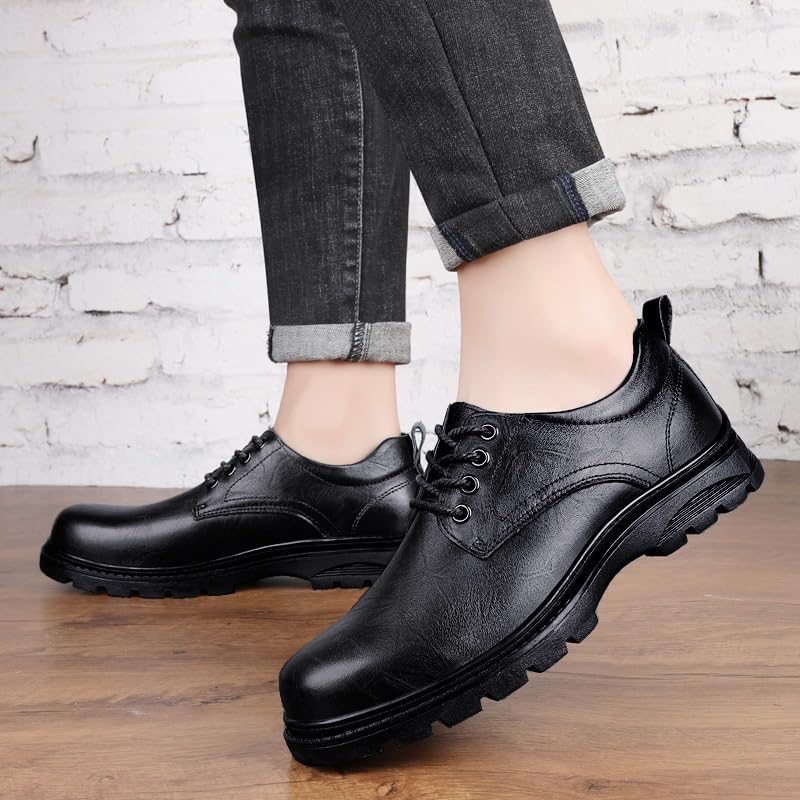 Men's Casual Oxford Shoes Burnished Leather Lace Up Plain Toe Non Slip Block Heel Formal Wedding Dress Shoes2