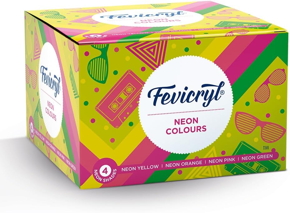Pidilite Neon Acrylic Colour Kit, 4 Shades, 15ml Each Vibrant And Colourful Diy And Multi Surface Paints Ideal For Beginners And Artists
