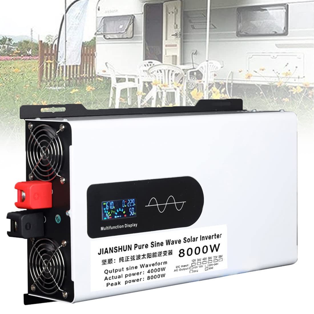 Onduleur à Onde Sinusoïdale Pure 5000W 6000W 8000W 9000W 12000W Convertisseur De Tension 12V 24V 48V 60V 72V 96V à 230V avec 2 Prises EU Et Convertisseur De 2 Ventilateurs,8000W-12V