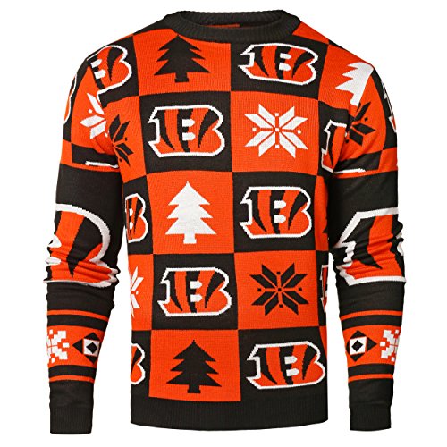 Forever Collectibles NFL Mens 2016 Patches Ugly Crew Neck Sweater, Cincinnati Bengals