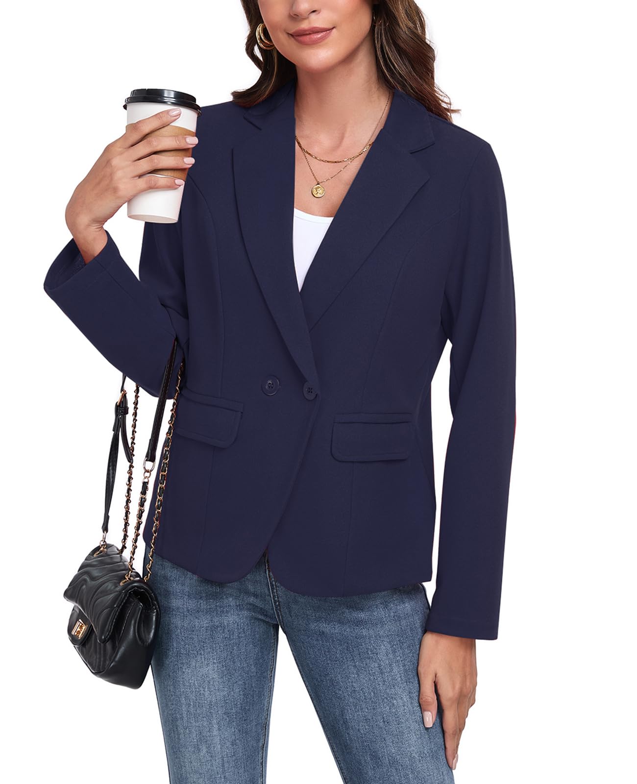 MINTLIMIT Long Sleeve Blazers for Women Button Front Lapel Collar Jacket Casual Work Office Blazer Jackets with Pockets