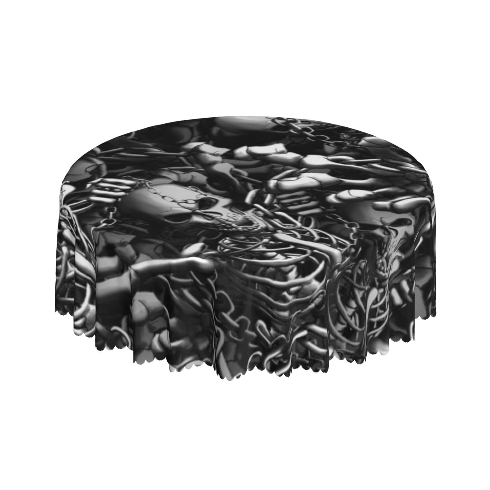 Lsjuee Death Skeleton Chains Black Round Tablecloth 60 Inch Printed Washable Tablecloth for Dining Party Holiday Fall Home Decorative
