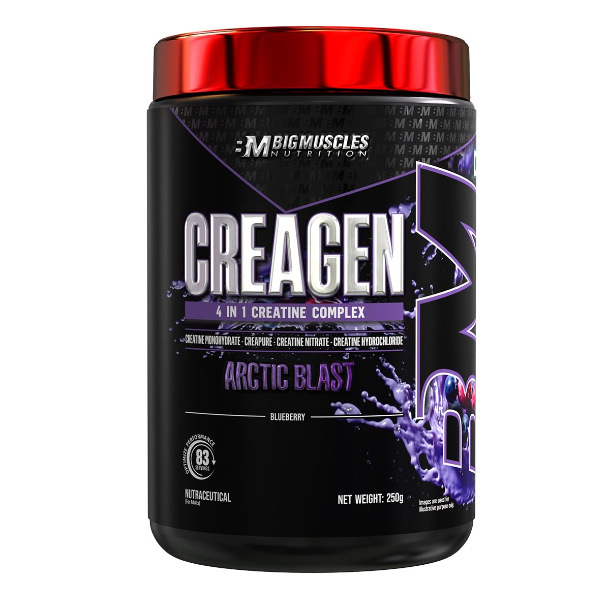 Bigmuscles Nutrition Creagen (83 Servings, Arctic Blast)|4 In 1 Creatine Complex: Monohydrate, Creapure, Nitrate & = Hydrocloride, Absorption & Dope Free|250G, Powder, 1 count